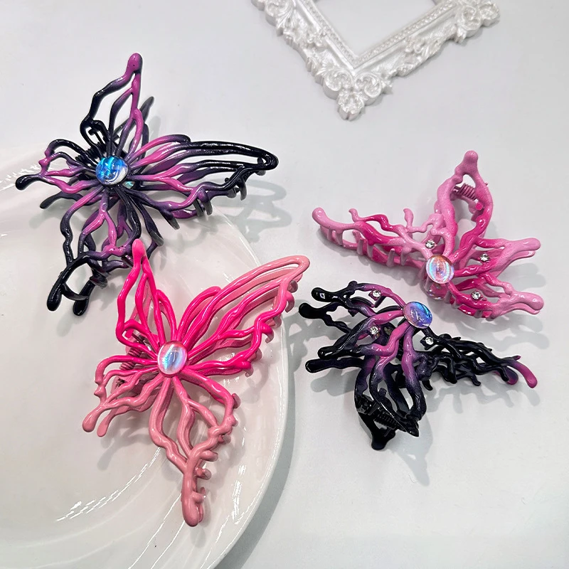 

Pink gradient Metal Large Butterfly Hair Clip for Women Elegant Temperament Shark Hair Clip Fashion Girl Hair Clamp Hair accesso