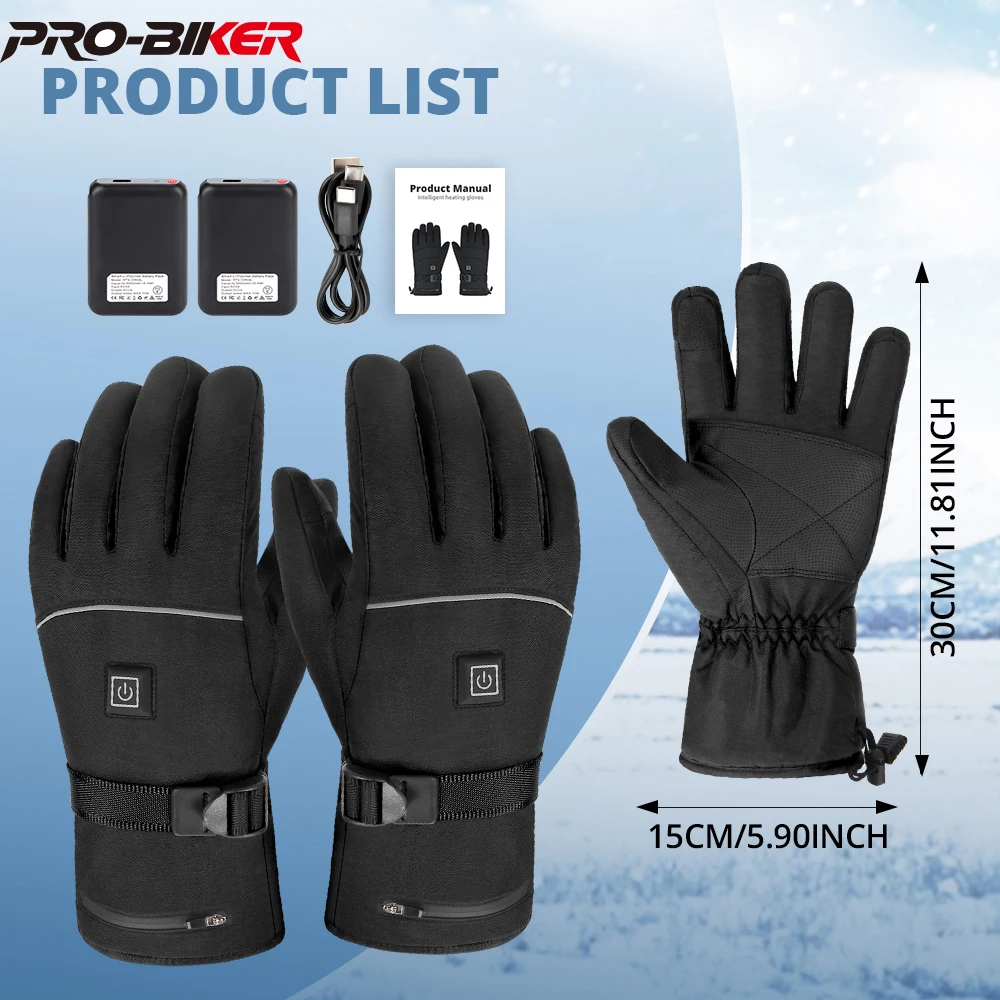 

Зимние лыжные перчатки с подогревом, водонепроницаемые перчатки с электрическим подогревом, зимние теплые перчатки с сенсорным экраном и подогревом для езды на мотоцикле