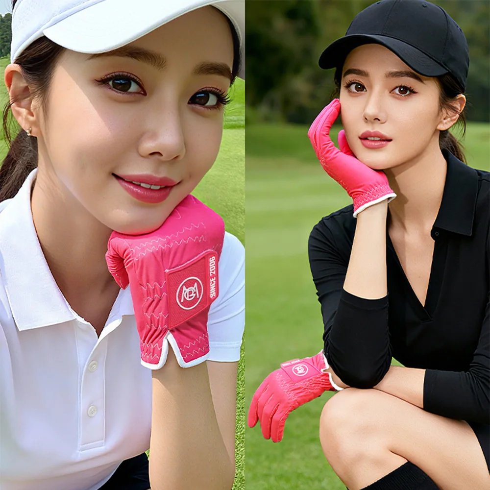 PGM Female Golf Training Gloves Genuine Leather Soft Breathable Anti Slip Sunscreen Both Hands Gloves for Womens Golf Clubs