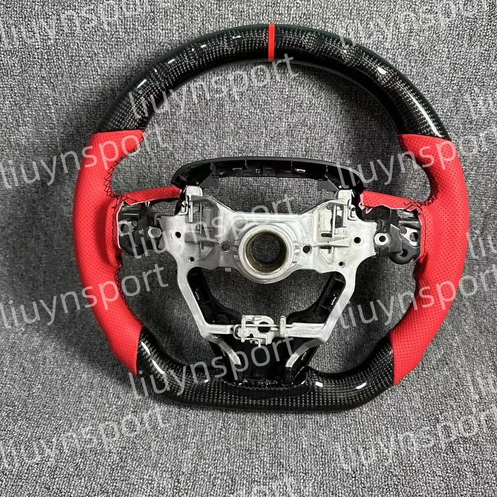 عجلة قيادة من الجلد الأحمر من ألياف الكربون الحقيقية لسيارة تويوتا كامري كورولا RAV4 18-23