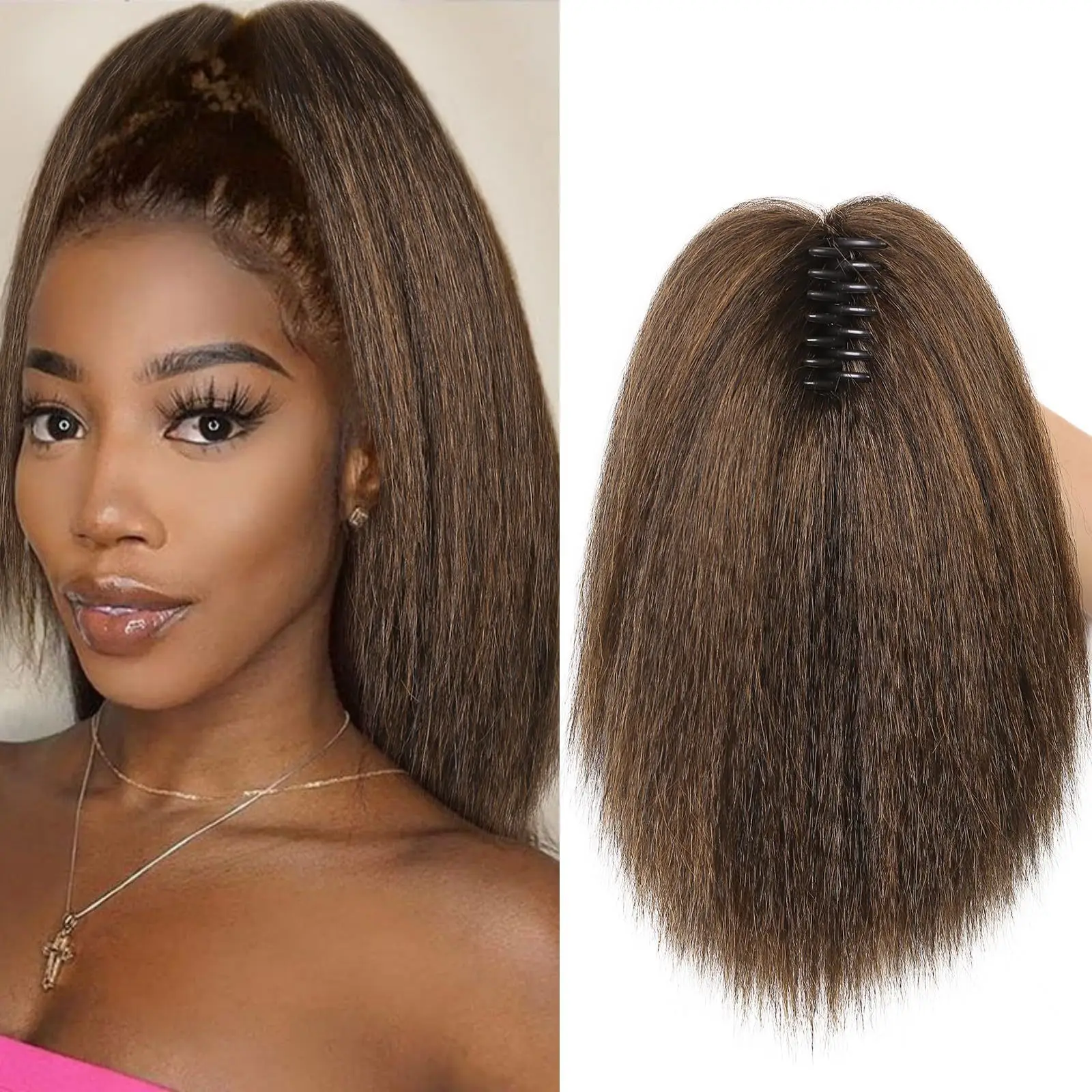 12-Inch Silk Grip Clip Yaki Synthetic Ponytail Wig Fluffy Straight Short African Chemical Fiber Short African Chemical Ponytail