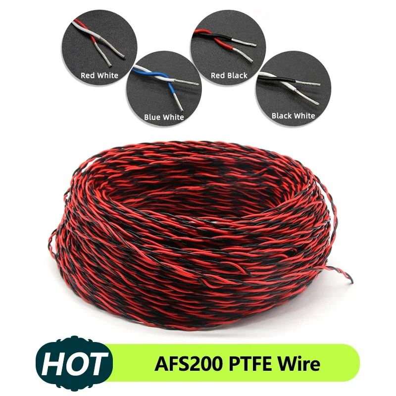 

2/5/10m AFS200 PTFE Wire 2pins 26/25/24/22/20/18/17/15/13AWG High Temperature DIY FEP Twised Pair Electronic Signal Copper Cable