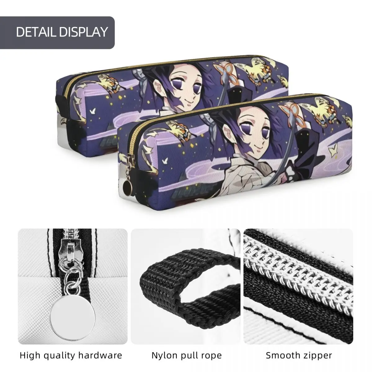 แมลง Hashira Shinobu Kocho ดินสอ Anime Demon Slayer Pencilcases กล่องปากกาสําหรับเด็กผู้หญิงขนาดใหญ่กระเป๋าอุปกรณ์โรงเรียน