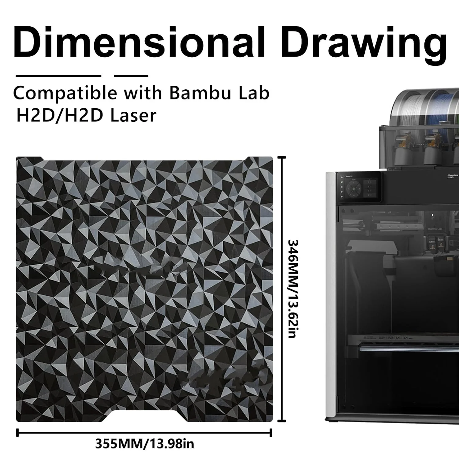 

Для Bambu Lab H2D рабочая пластина 355x346 мм двухсторонняя сборная пластина PEO PET гибкая съемная платформа с подогревом из пружинной стали