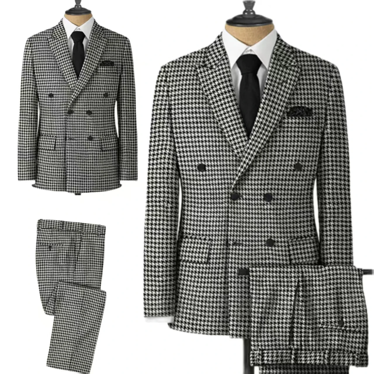

Elegant Houndstooth Customized Suit for Men 2-Piece Blazer And Pant Set Or Single Peak Lapel Plaid Evening Party Wear