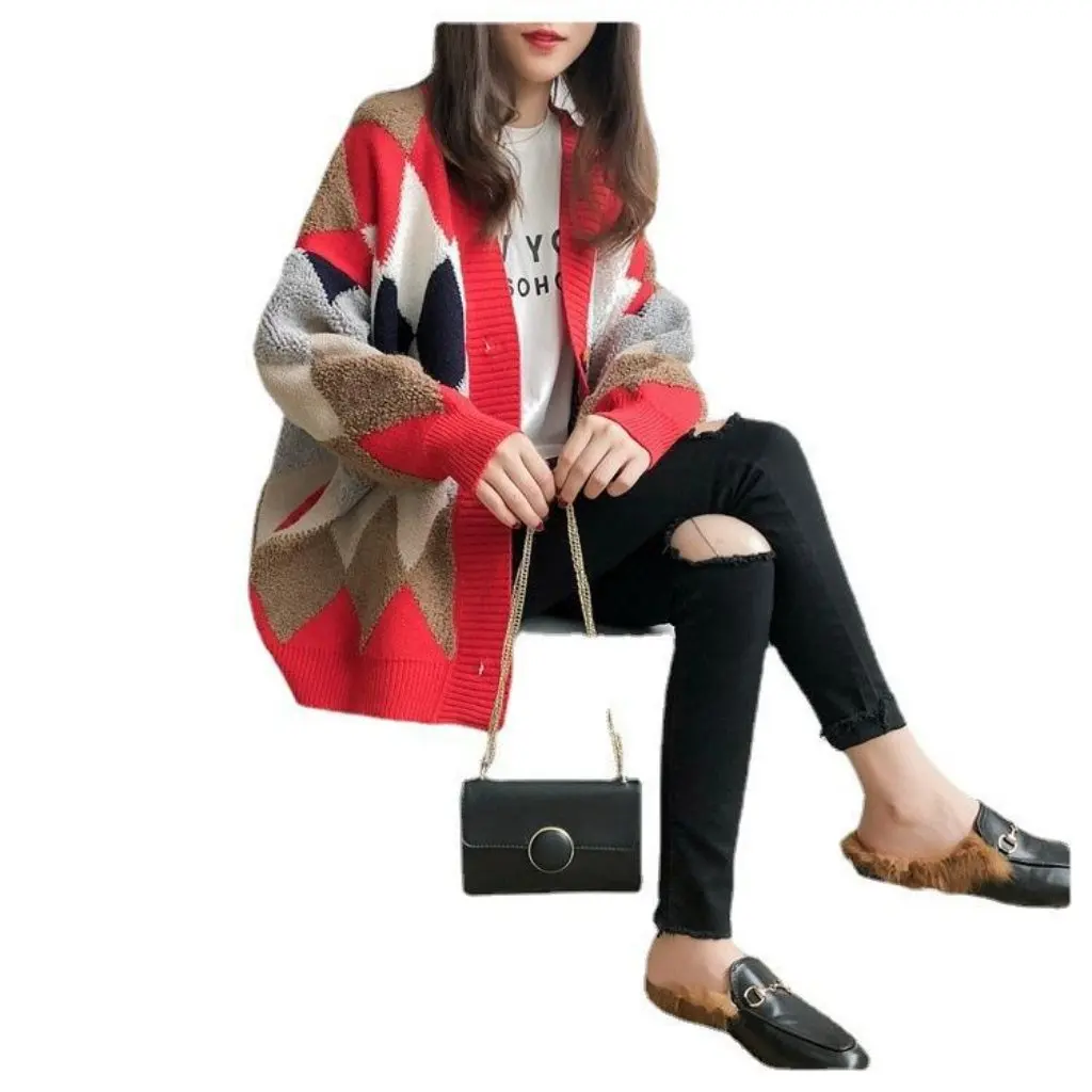

Women's Loose Korean Style Knitted Cardigan Early Autumn New Internet Celebrity Thick Sweater Jacket for Casual Wear