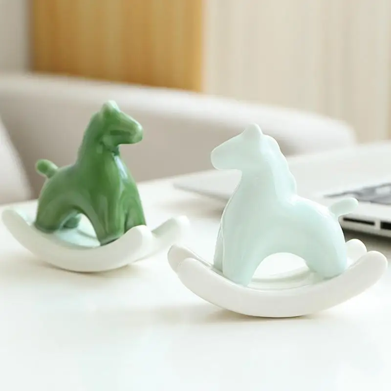 Creative Ceramic Rocking Horse Ornaments Cute Style And Equilibrium Principle Horse Sculpture Crafts For Home Table Gifts