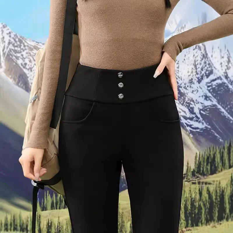 شتاء جديد سميكة الأبيض بطة أسفل السراويل عالية الخصر الدافئة صوف مبطن سليم صالح موضة أسفل بنطلون PT-641 #3