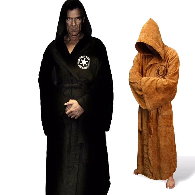 Male Flannel Robe Male With Hooded Thick Star Dressing Gown Jedi Empire Men's Bathrobe Winter Long Robe Mens Bath Robes Homewear