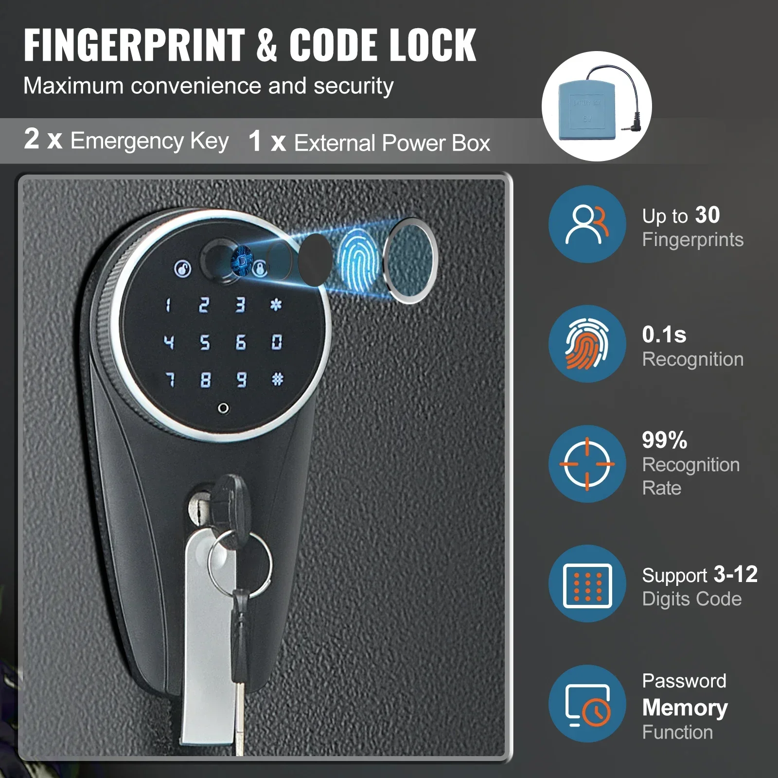 Imagem -03 - Vevor-rifle Gun Safe With Digital Keypad Lock Gun Safe Armário de Armazenamento Removível Armário Embutido Impressão Digital