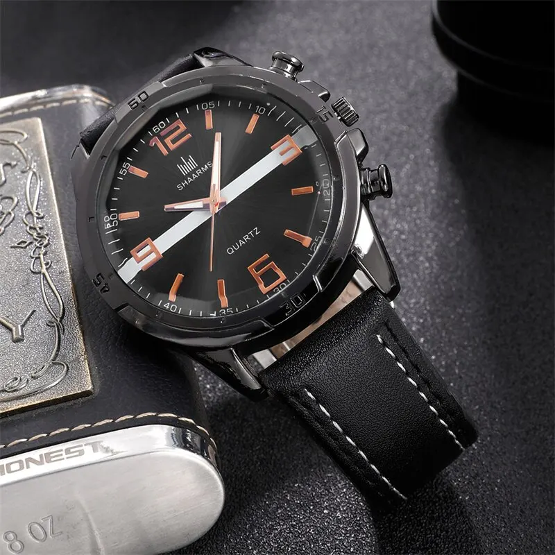 SHAARMS Mens Watches Luxury Brand Big Dial Watch Men Waterproof Quartz Wristwatch Sports Watch Clock Relogio Masculino