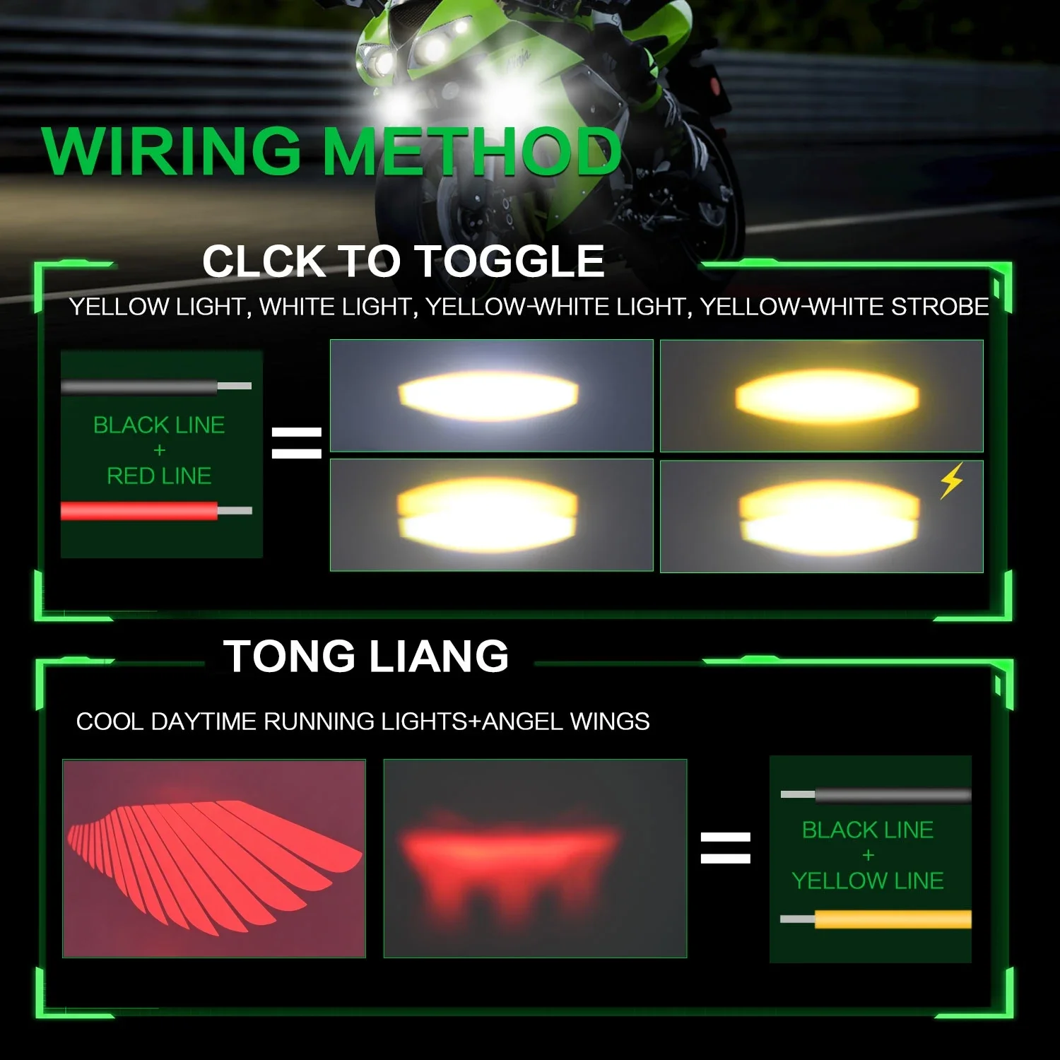 Motorcycle Light Auxiliary Angel's Wings Spotlight Driving Lights Protector Red 6000K for ATV Truck Dirt Bike SUV UTV