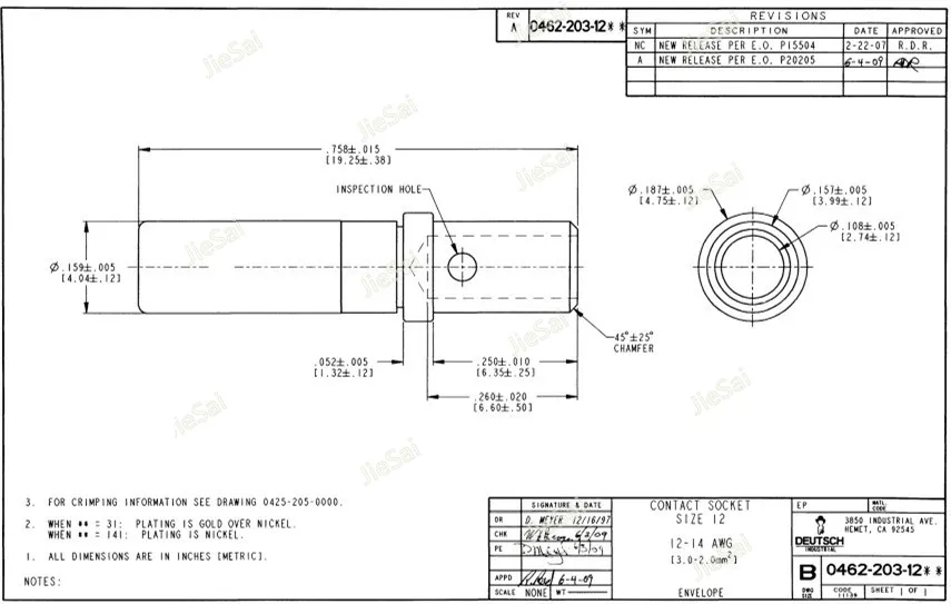 0462 Pcs DTP 203-12141-0460 204-12141-스테인레스 스틸 크기 14AWG ~ 12AWG 핀 자동차 커넥터 터미널, deutsch용