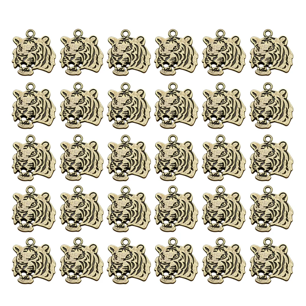 30 Pcs Ancient Silver Jewelry Vintage Charms for Crafts Tiger Bracelet DIY Pendant