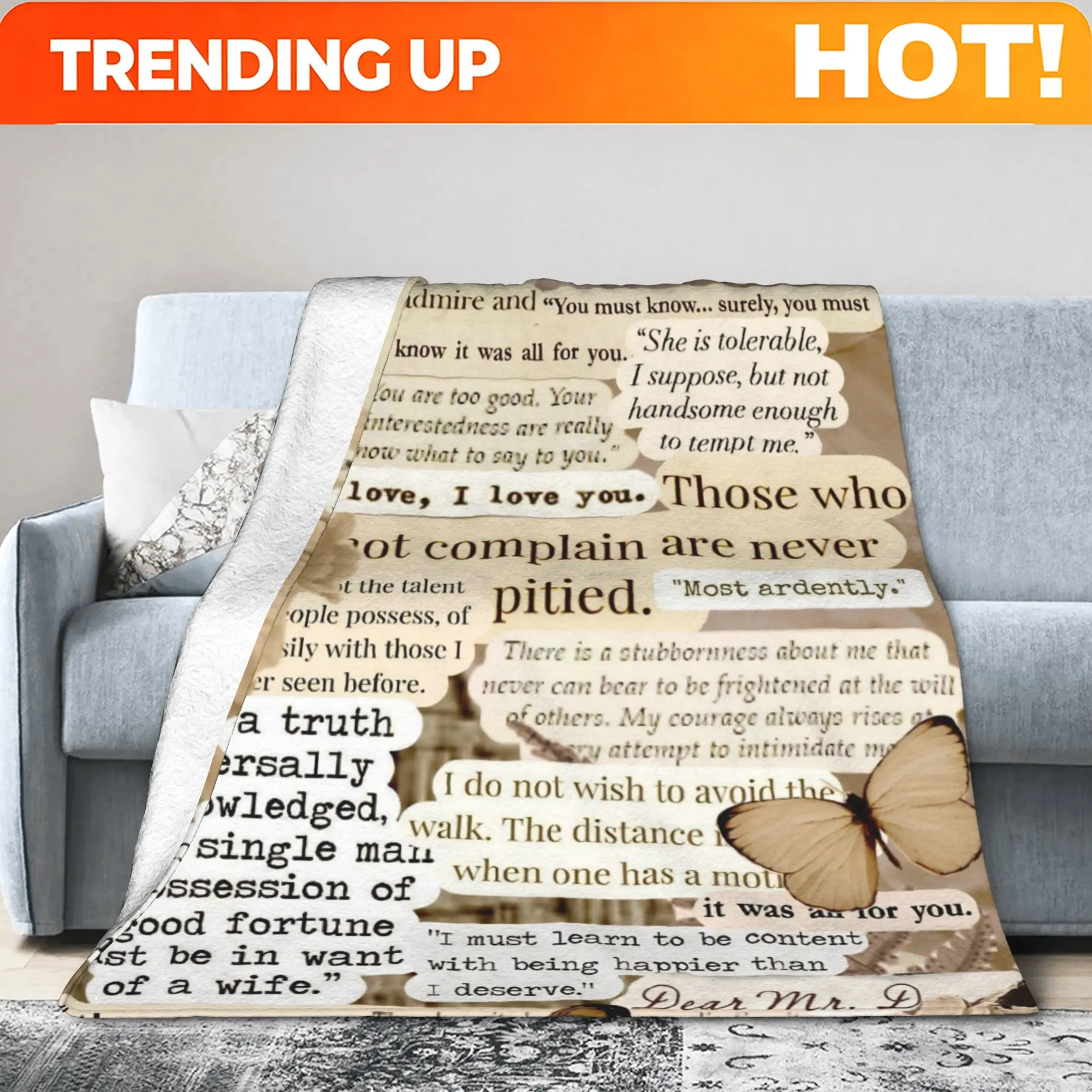 Customize Pride and Prejudice Quotes Flannel Throw Blanket Jane Austen for Sofa Knitted Blanket Office Warm Breathable