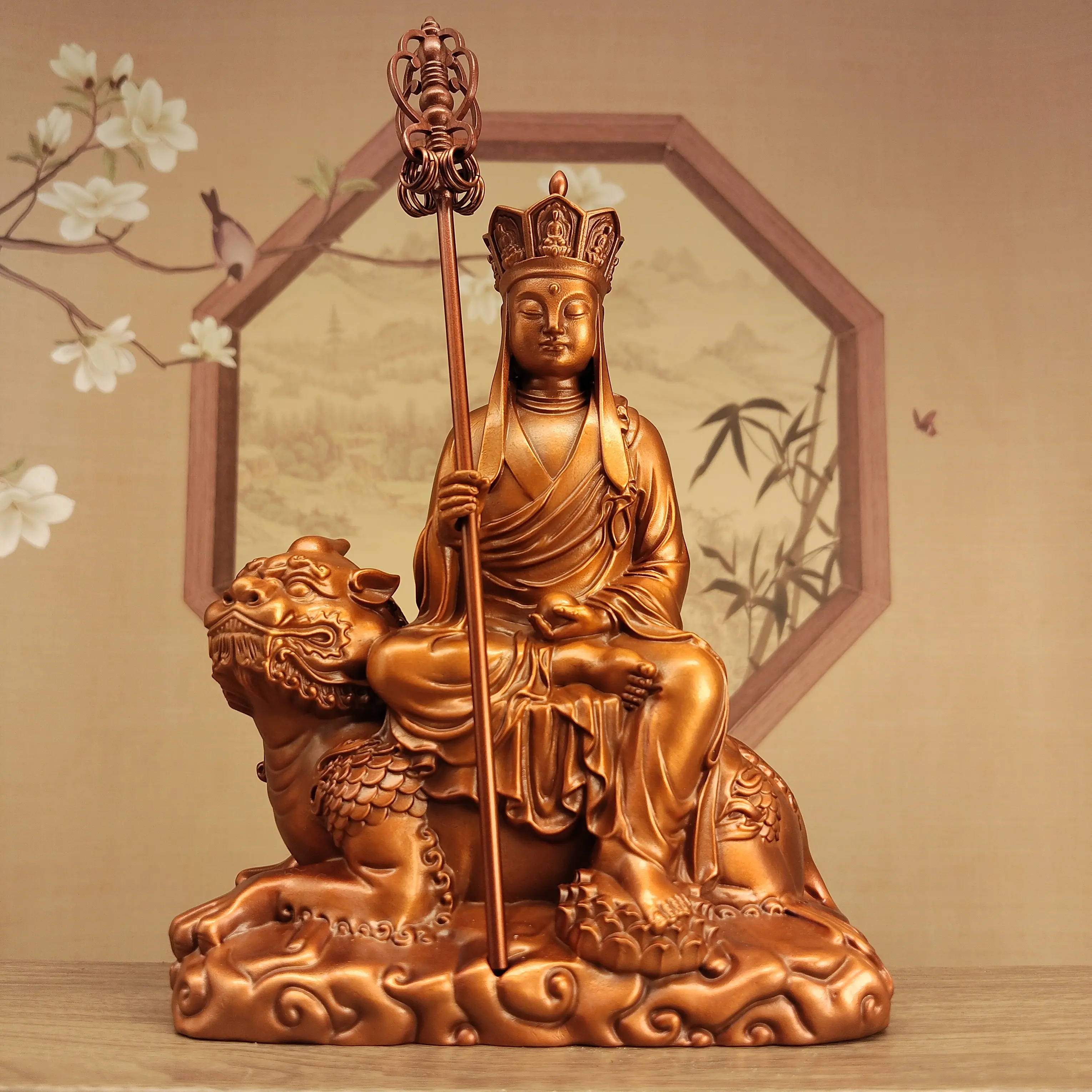 Tibetan Fine Red Antique Copper Ksitigarbha Bodhisattva Statue 15cm Home Altar Blessing