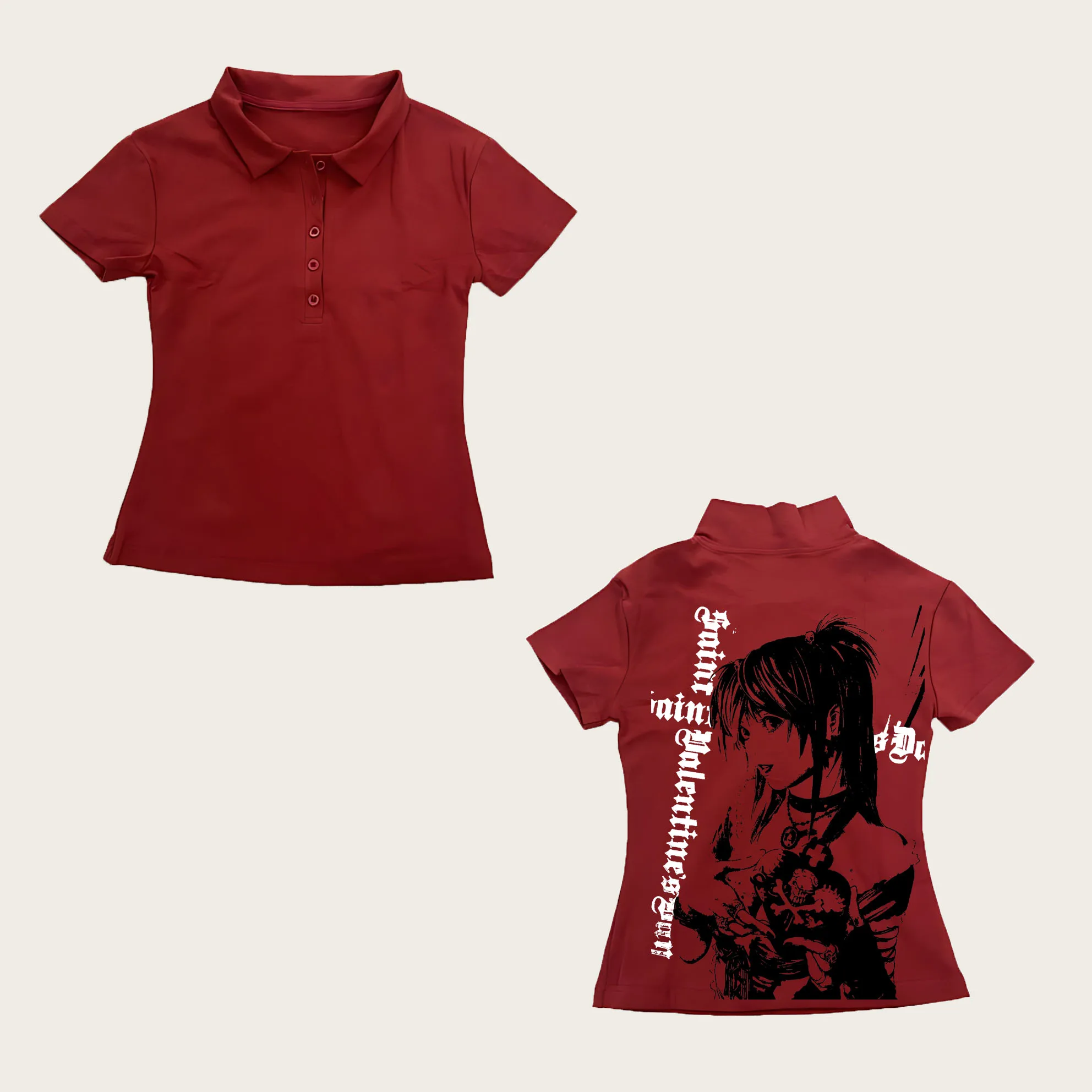 

Летняя женская футболка из чистого хлопка в стиле Харадзюку Y2K, женская рубашка поло в стиле эмо, американский ретро-тренд, хип-хоп, рок-принт