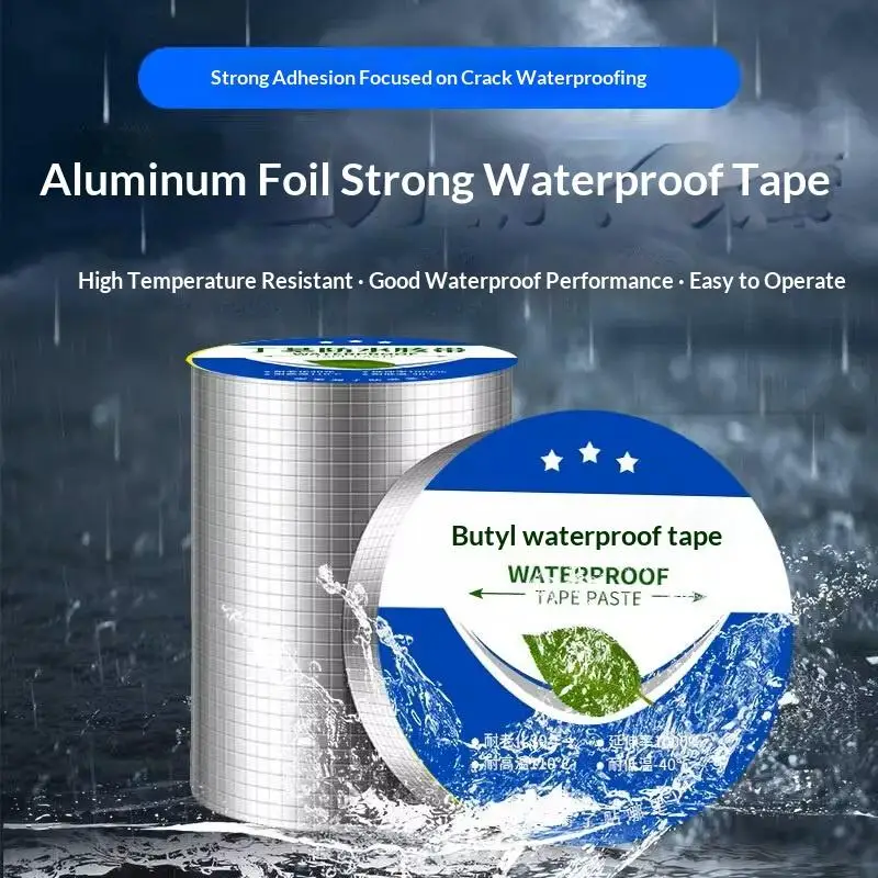 5M Super Sticky Aluminum Foil Butyl Rubber Tape Temperature Resistance Waterproof Roof Pipe Stop Leak Crack Duct Repair Tape