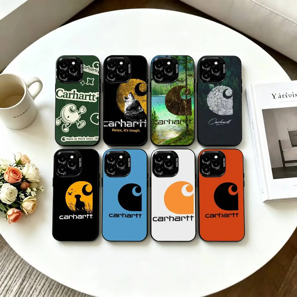 

Carhartt Logo L-Leather Phone Case For iPhone 17,16,15,14,13,12,11 Plus,Pro Max,XS,Colored Silver Plated Inside Cover