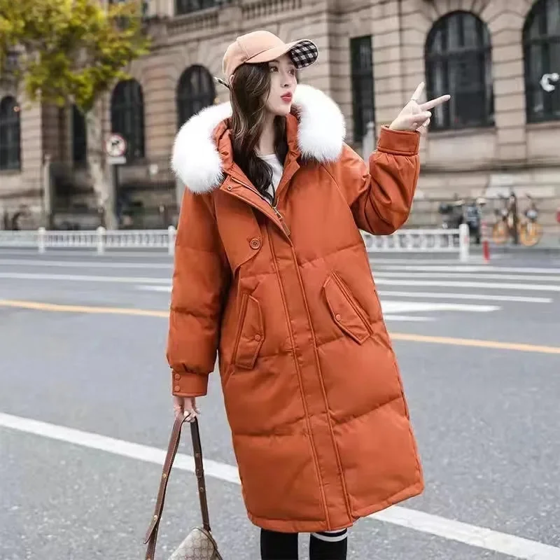

Korean Down Cotton Jacket Women's Parkas 2025 Winter New Long Warm Cotton Padded Coat Hooded Outerwear Female Fashion Overcoat