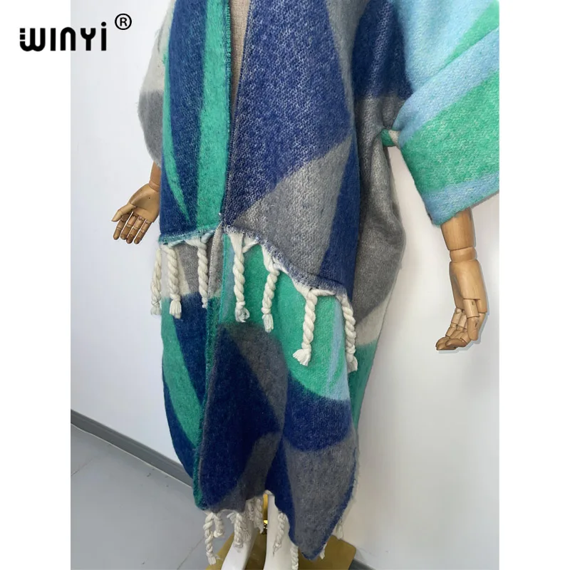 WINYI new Winter Women tassel Cardigan coat Loose Christmas dress robe longue Thick Warm free size Middle East Female Kaftan