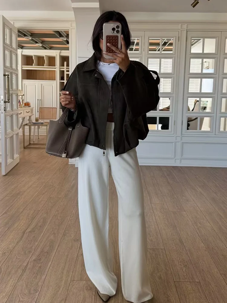 

Европейский и американский стиль, осенняя новая мода, популярный стиль, простая женская универсальная куртка-пилот с имитацией замши и текстурой, co