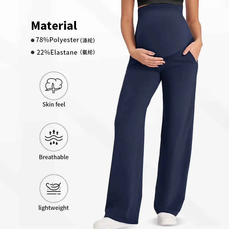 

High-Waisted Wide-Leg Maternity Pants for Pregnant Women Loose Supportive Straight-Leg Casual Outerwear for Spring Autumn