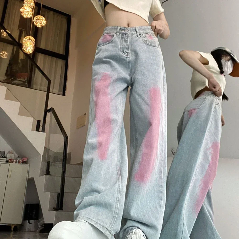 

Blue Pants for Woman with Pockets High Waist Shot Straight Leg Women's Jeans Baggy R Wholesale Original 2024 Quality Z Trousers