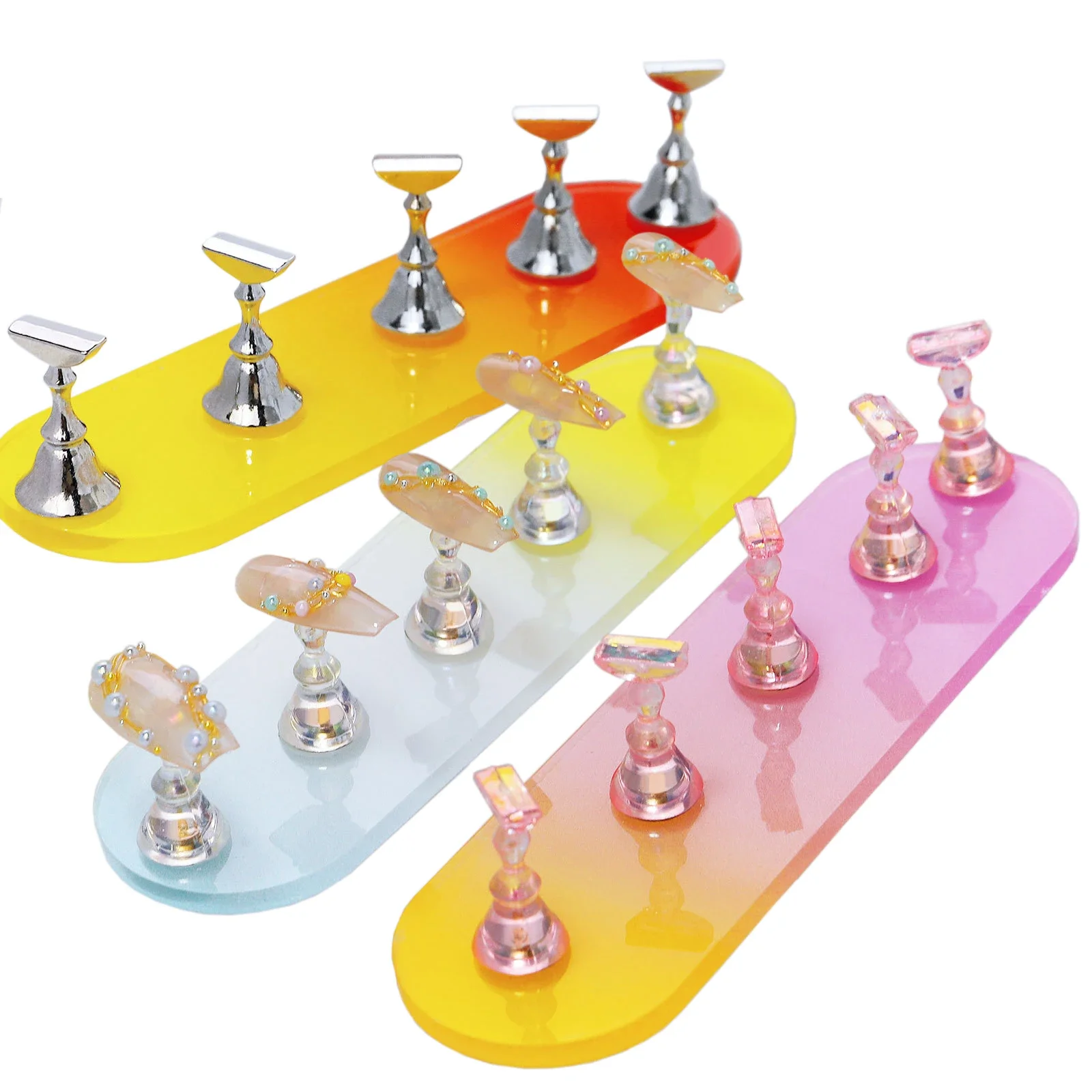 Gradient Aurora Oval Nail Practice Stand with Magnet Base Nail Tips Display Holder Nail Art Decoration Tools