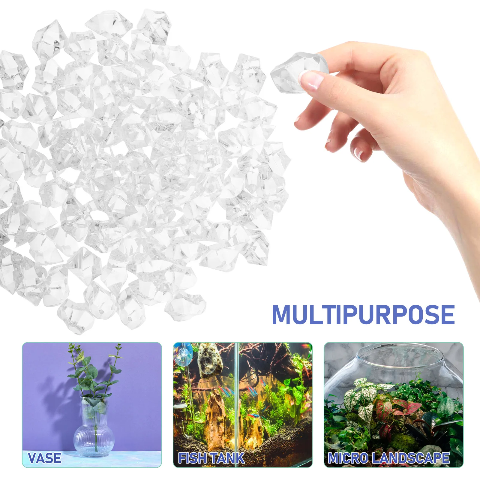 น้ำแข็งเทียม 200 ชิ้น เหมือนจริง ทำจากพลาสติกใส ใช้ตกแต่งแจกัน ตู้ปลา งานปาร์ตี้ และตกแต่งโต๊ะ