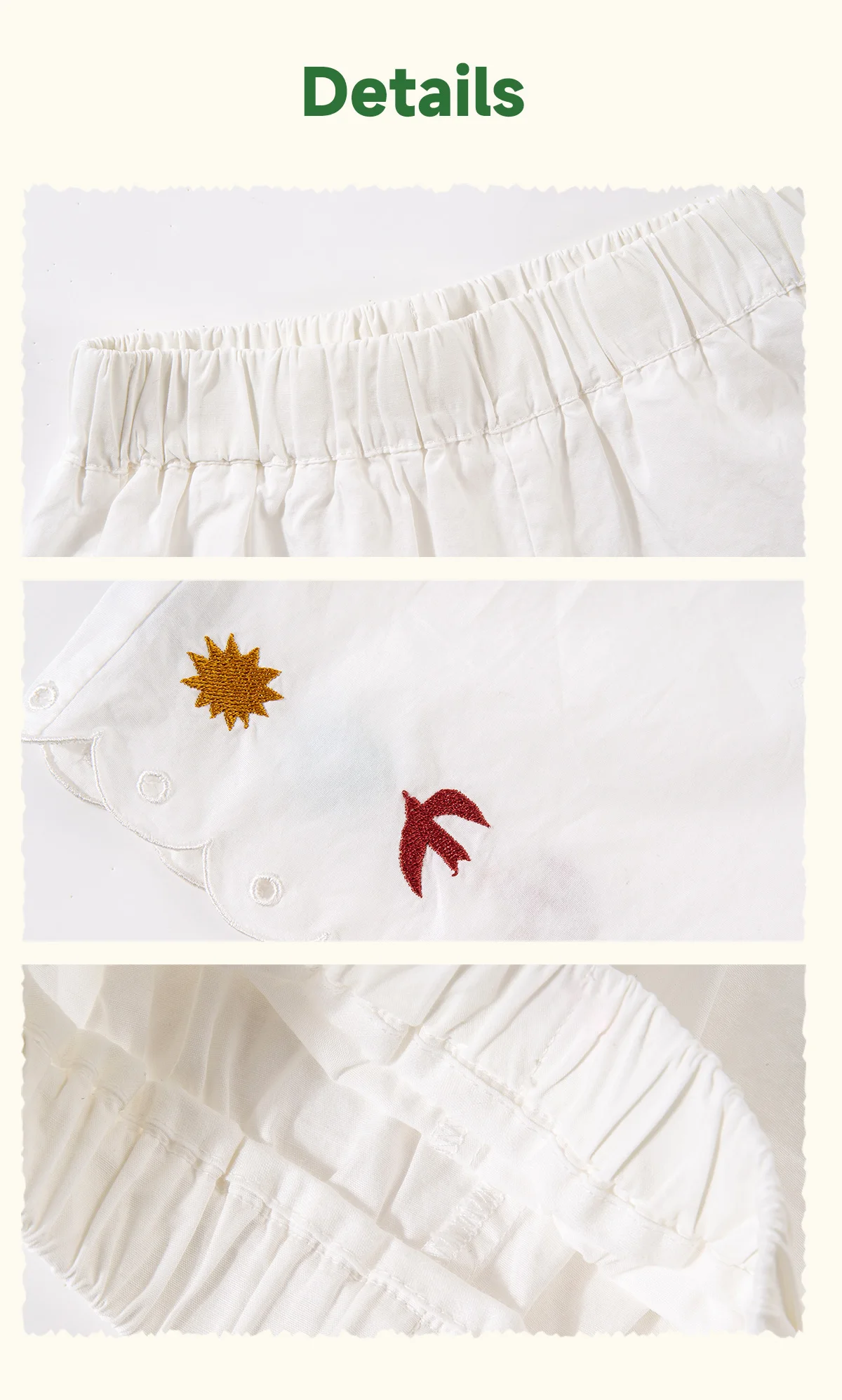 Amila 2026 Sommer Neue Kinder-Freizeithose mit Blumen- und Vogelstickerei, lockerer, lässiger Stil, einfarbig, weites Bein – Detail 6