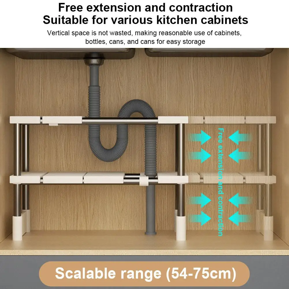 Retractable Lower Sink Shelf Extensible Kitchen Storage Rack Debris Multi-function Cabinet Organizer Rack Storage Multi-lay Z5C6