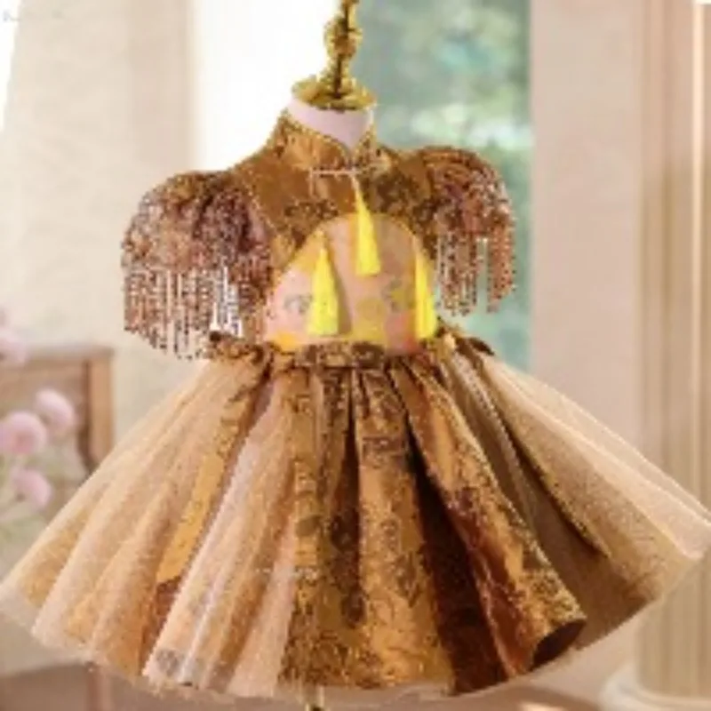 

Детское платье в китайском стиле для девочек, нарядное платье-ципао для дня рождения, вечеринки, конкурса, свадьбы, выступления на фортепиано