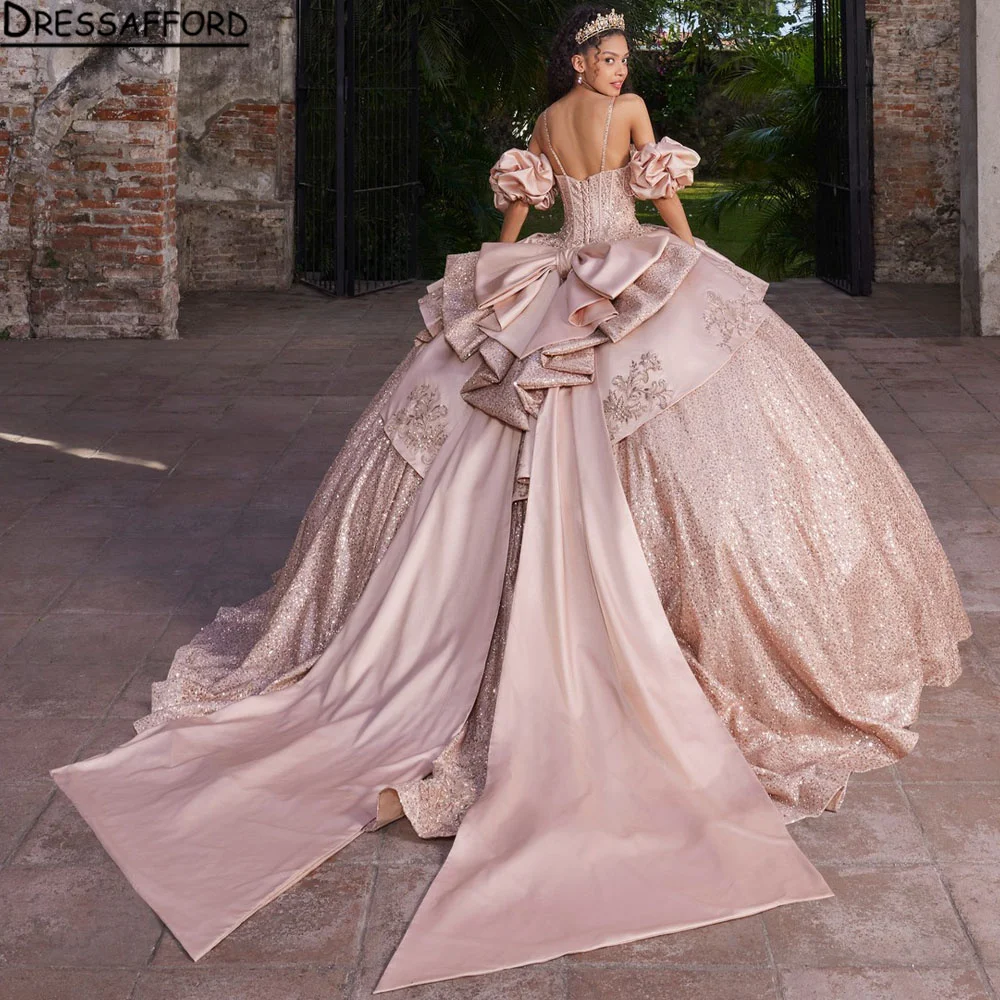 

Платье Quinceanera розового золота, бальное платье с 3D цветочной аппликацией, корсет с бисером, сладкий 16, Vestidos De XV 15 Anos