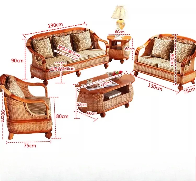 

Living room rattan chair sofa, rattan sofa, five-piece set, bamboo furniture