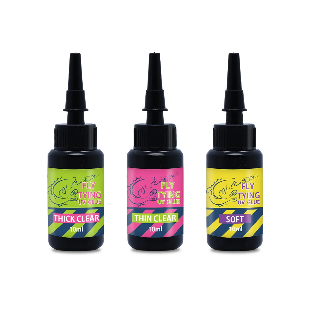 This UV glue set comes with thick, thin and soft formulas. Ideal for fly lure head, body and wing making.