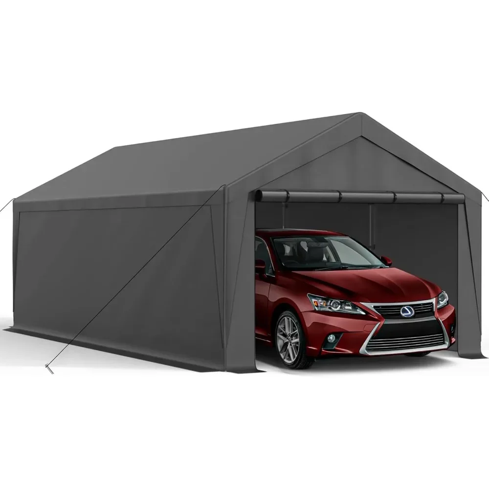 Carport, Heavy Duty Portable Carport for Outdoor, Carport with Roll-up Door and Removable Sidewalls, Metal Frame Car Ports