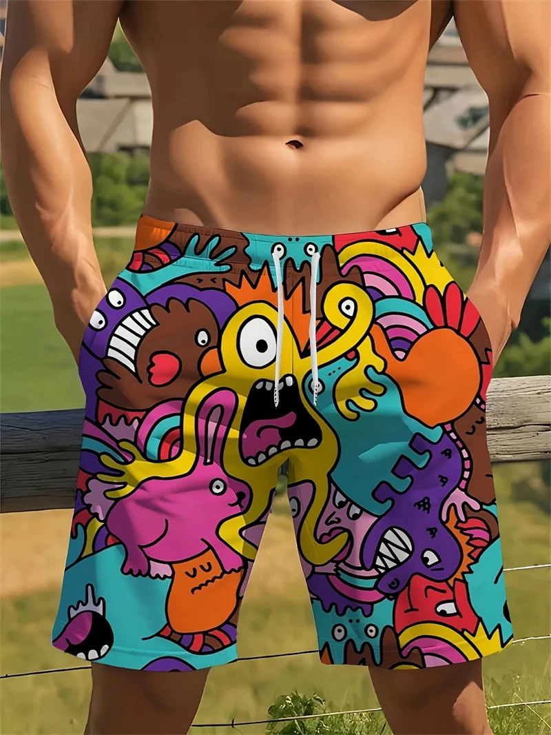

Personality Graffiti Pattern Swim Trunks For Men Summer Surf Board Shorts Swimsuit 2025 New 3D Printed Harajuku Cool Short Pants