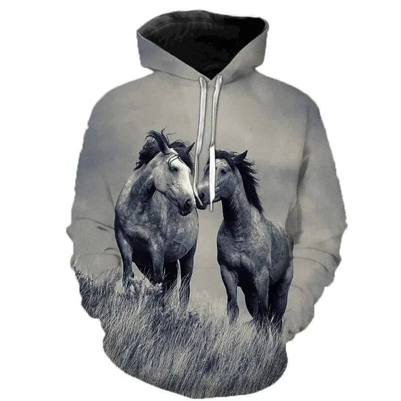 2024 New Fashion Autumn Men\'s Hoodies 3D Printed Men\'s Animal Horse Hoodie Sweatshirts Loose fitting pullover Casual Sweatshirt