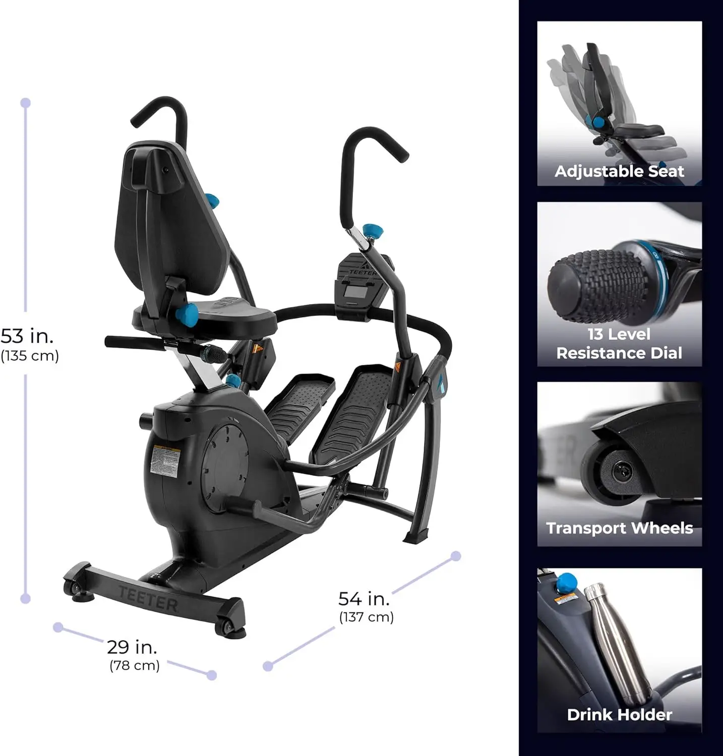 LT3 Recumbent Cross Trainer Stepper-Zero-Impact Exercise w/Patented Physical Therapy Stride Technology, Whisper-Quiet, Free App