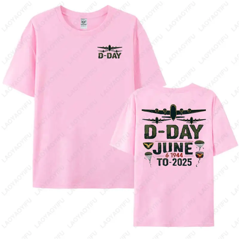 نورماندي الهبوط D-Day 81 سنة الذكرى 1944-2025 تي شيرت موضة Harajuku الشارع الشهير الرجال امرأة القطن Crewneck عادية تيز