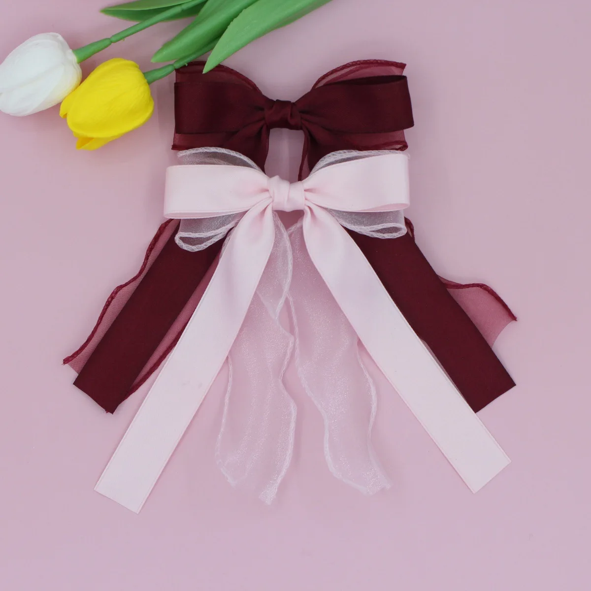 

Boutique Lace Ribbon Bow With Hair Clips Women Girls Long Tails Ribbon Bow Hair Pins Barrettes for Kids Headwear Wholesale