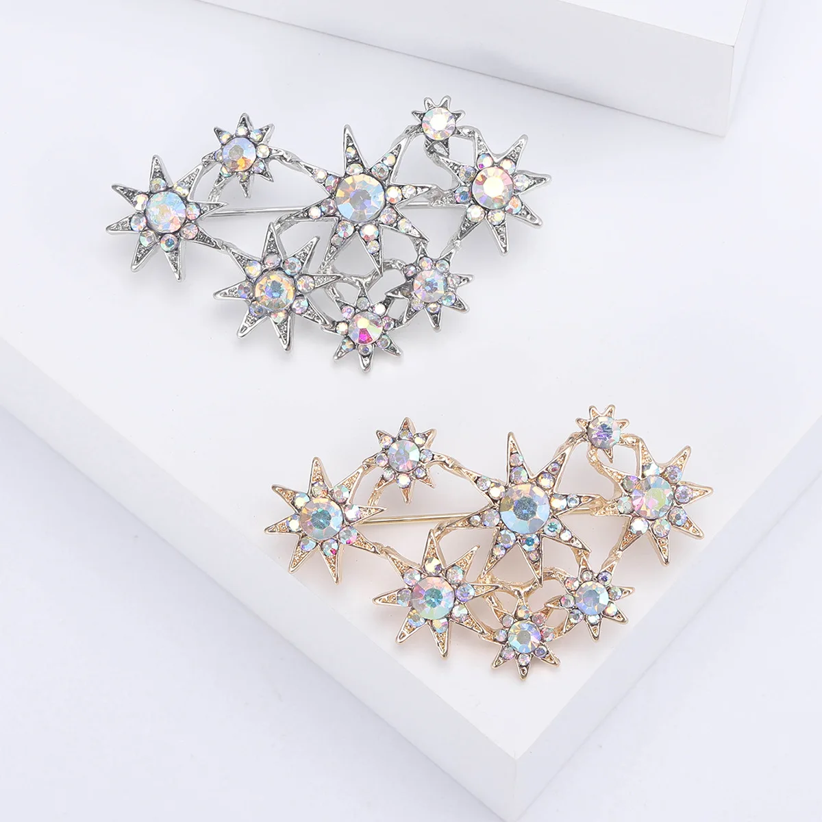 Star Vintage Brooches Pins For Women Bling Rhinestone Jewelry Party Wedding Clothing Coat Friend Daily Gift