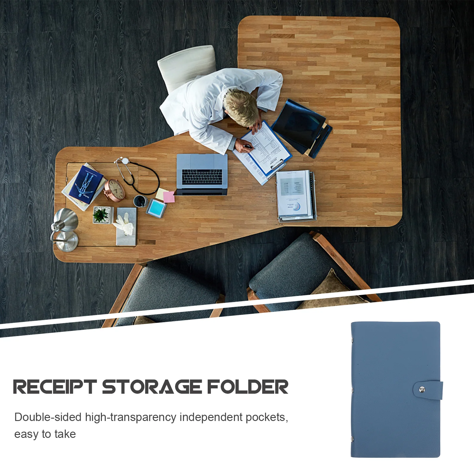 

1pc 1 Portable Invoice Album Pu Pvc Waterproof Thick Bill Storage Business File Organizer Desktop Document Holder