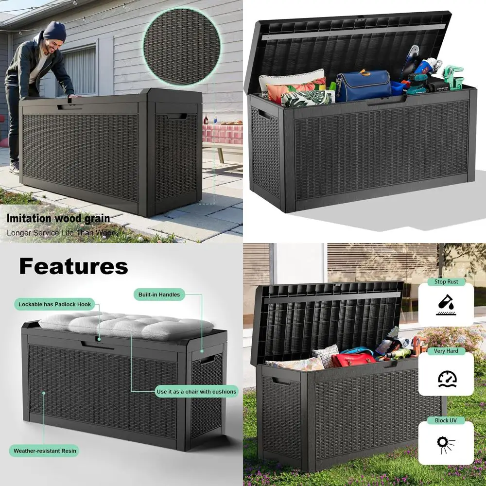 

60 Gallon Lockable Outdoor Deck Box - Weatherproof Storage for Patio Cushions, Garden Tools, and Pool Gear (Black)