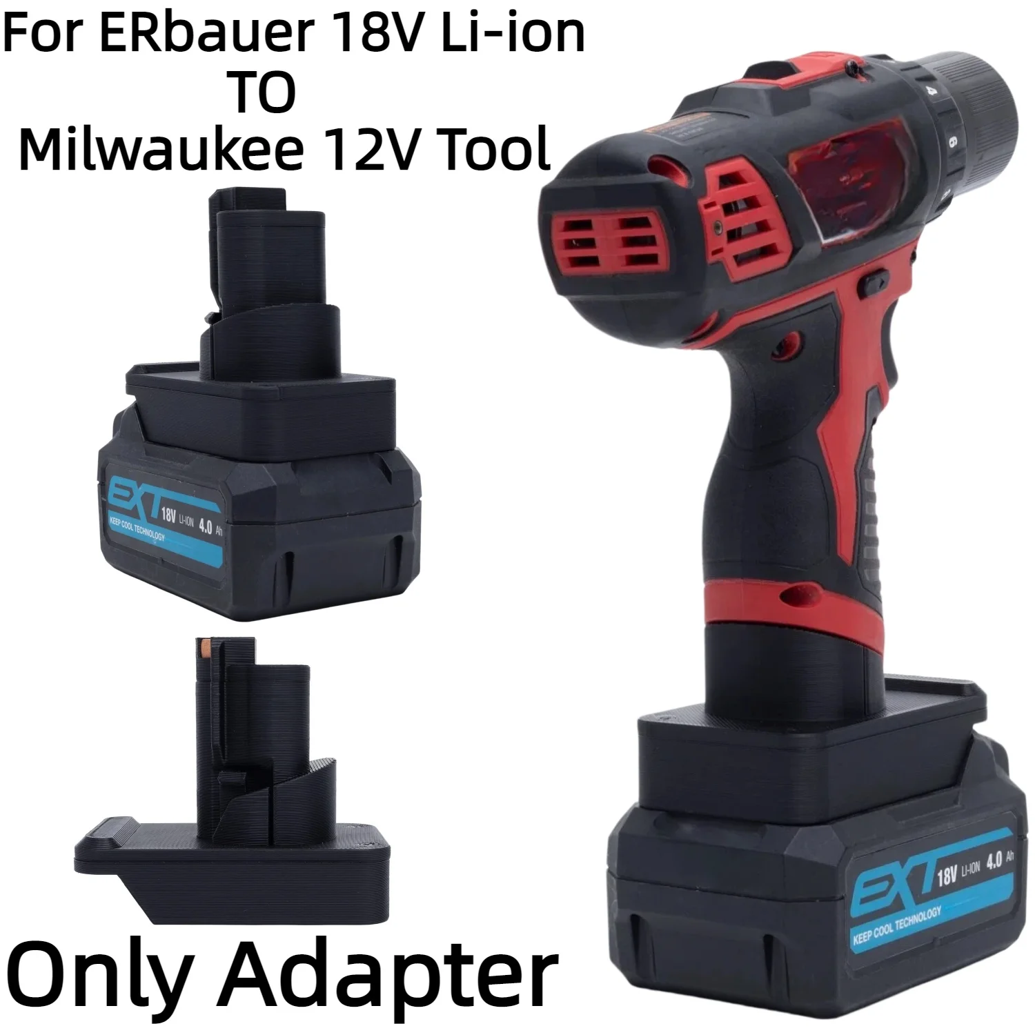 Battery Adapter for ERbauer 18V Lithium Ion Battery Converter TO Milwaukee 12V Cordless Drilling Tools Accessory(Only Adapter)