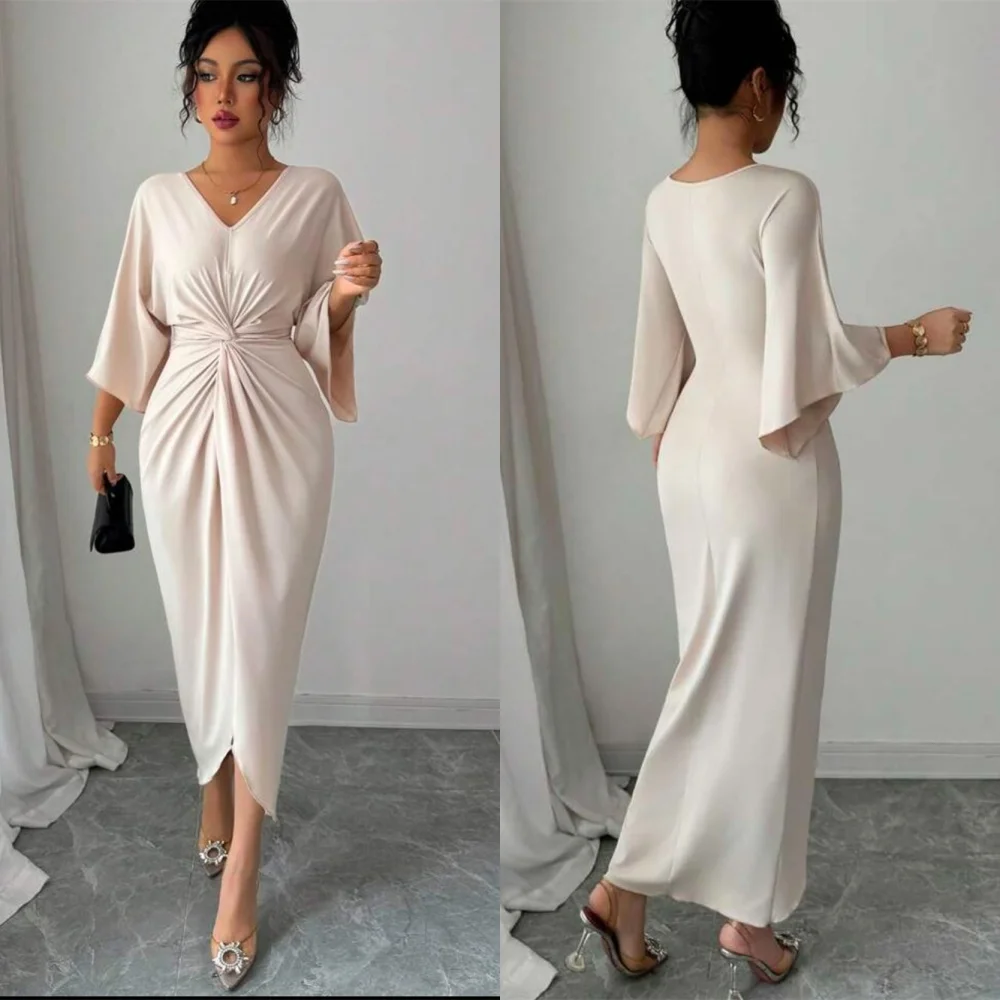 

Customized V-Neck Short Sleeves Exquisite Evening Dress Straight Ankle Length Modern Spaghetti Straps Delicate Prom Dress
