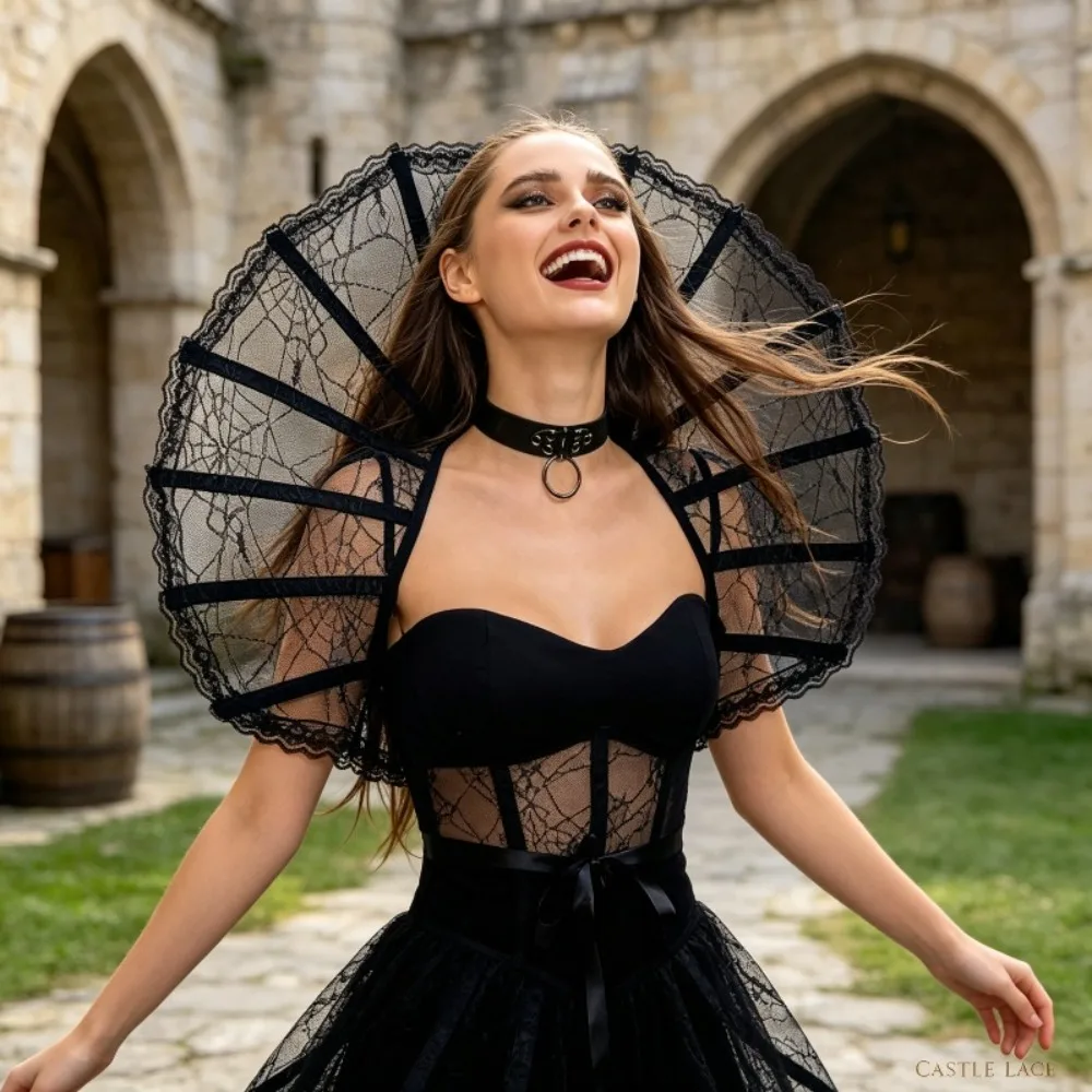 Gothic Lace Cape Collar, Halloween Cosplay Accessory with Ruffled Shoulder Cape, Costume Piece for Victorian,Fantasy Dress Up