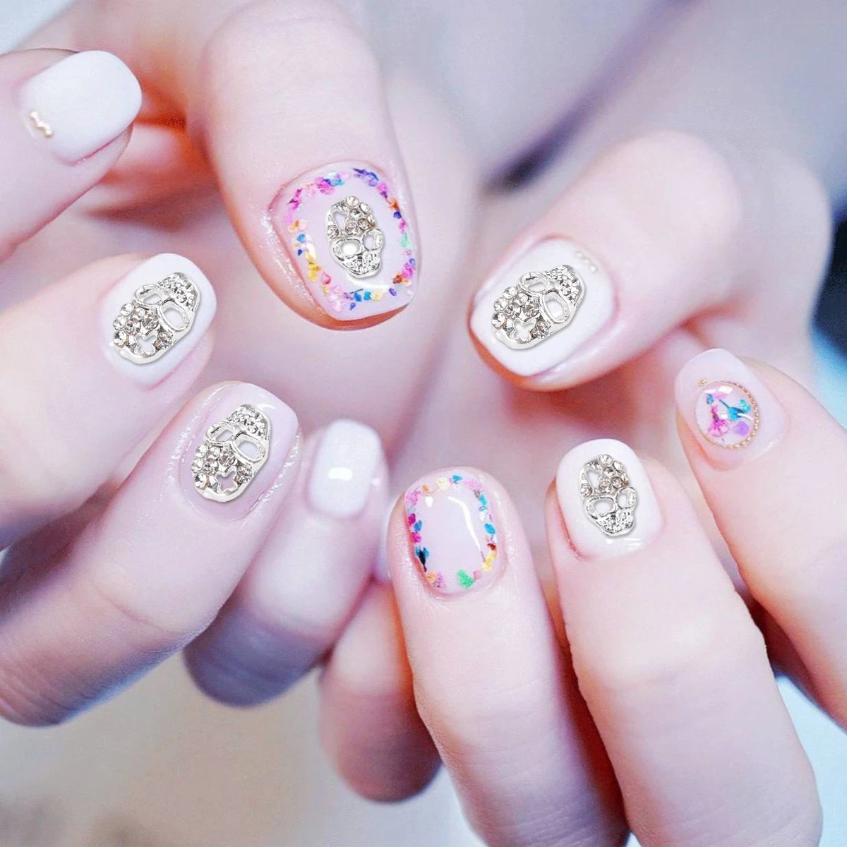 

10 Pcs Nail Art Accessories Halloween Skull Sticker Rhinestones for Nails Manicure Decal Gems Stud Stickers