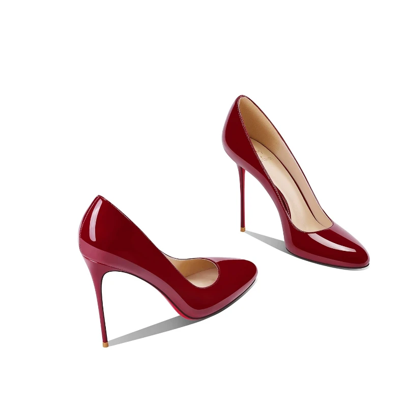 New round toe wine red temperament sexy slim heel high-heeled shoes for women's commuting versatile single shoes